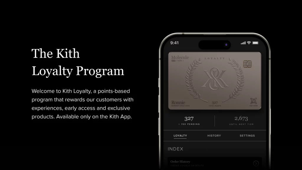 phone with Kith loyalty program shown